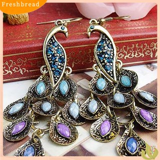 【Fresh】❀1 Pair Women Vintage Bohemian Style Peacock Drop Hook Earrings Jewelry