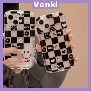 VENKI - Case For iPhone 14 Pro Max TPU Soft Jelly Airbag Case Checkerboard Smiley Case Camera Protection Shockproof For iPhone 14 13 12 11 Plus Pro Max 7 Plus X XR