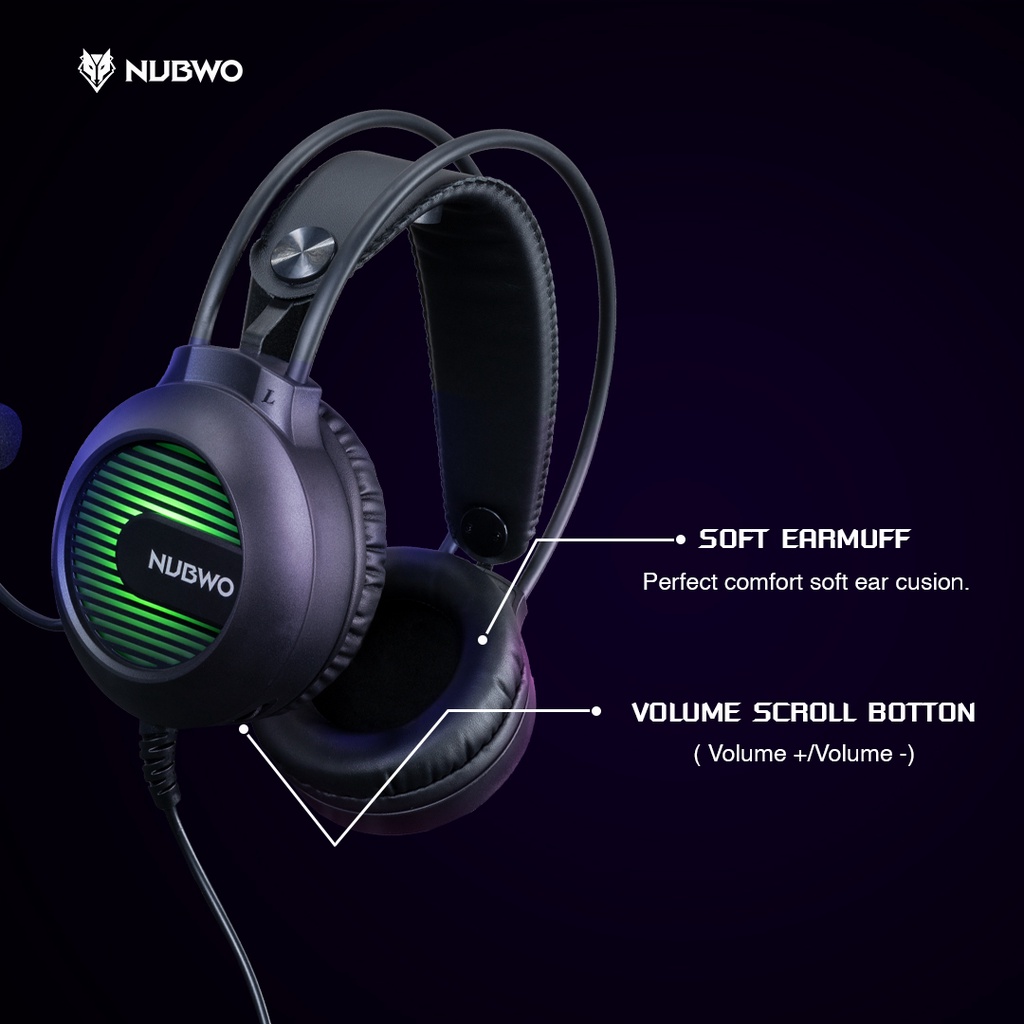 Nubwo N2 Pro Headset Gaming หูฟังเกมมิ่ง หูฟัง Stereo หูฟังคอม มีไฟ LED 7 สี