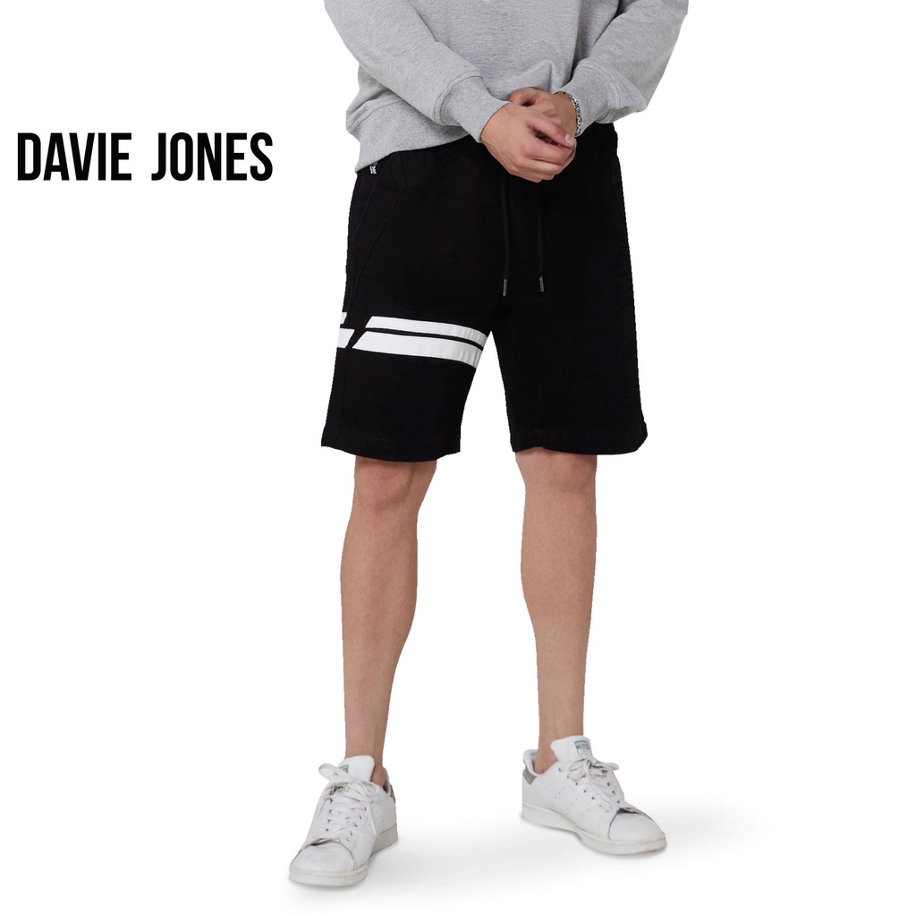 DAVIE JONES กางเกงขาสั้น เอวยางยืด Elastic Shorts SH0058 สีดำ