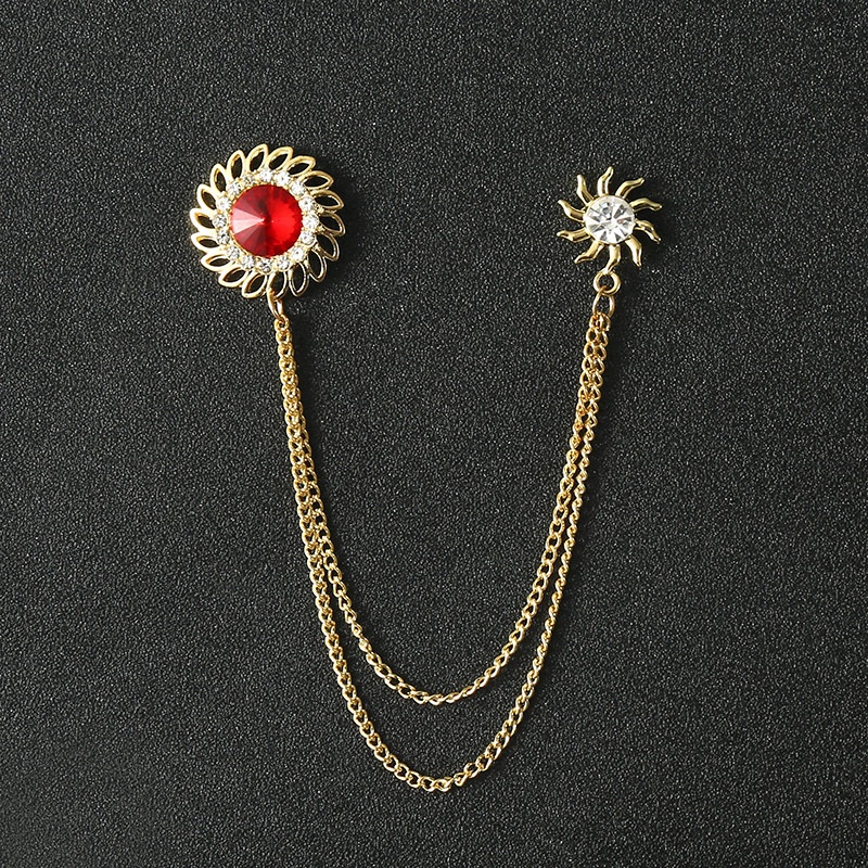 ชุดเข็มกลัดผู้ชายเวอร์ชั่นเกาหลีเข็มกลัดมงกุฎเวอร์ชั่นเกาหลีโซ่ปกขาสูทห้าดาวเข็มกลัดอุปกรณ์เสริมที่เรียบง่าย