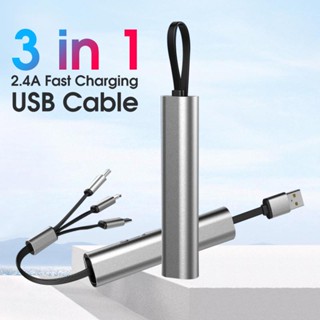 Hdoolink 3 In 1 สายชาร์จ USB 2.4A ชาร์จเร็ว USB เป็น Micro USB Type-C 8-Pin สายชาร์จ พับเก็บได้