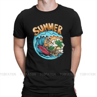 เสื้อยืด พิมพ์ลายหัวกะโหลก Surfer Surfing On Ocean Waves สไตล์ฮิปสเตอร์ สําหรับผู้ชายS-5XL