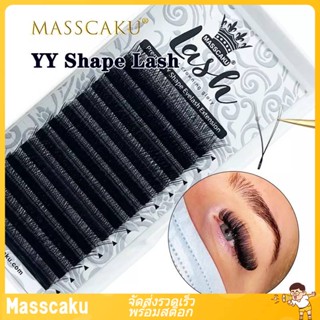 💖💖Masscaku ขาย 12 แถว YY รูปร่าง ขนตาปลอม ปลายคู่ Y สไตล์รัสเซีย ระดับเสียงเดียว ขนปุยง่าย