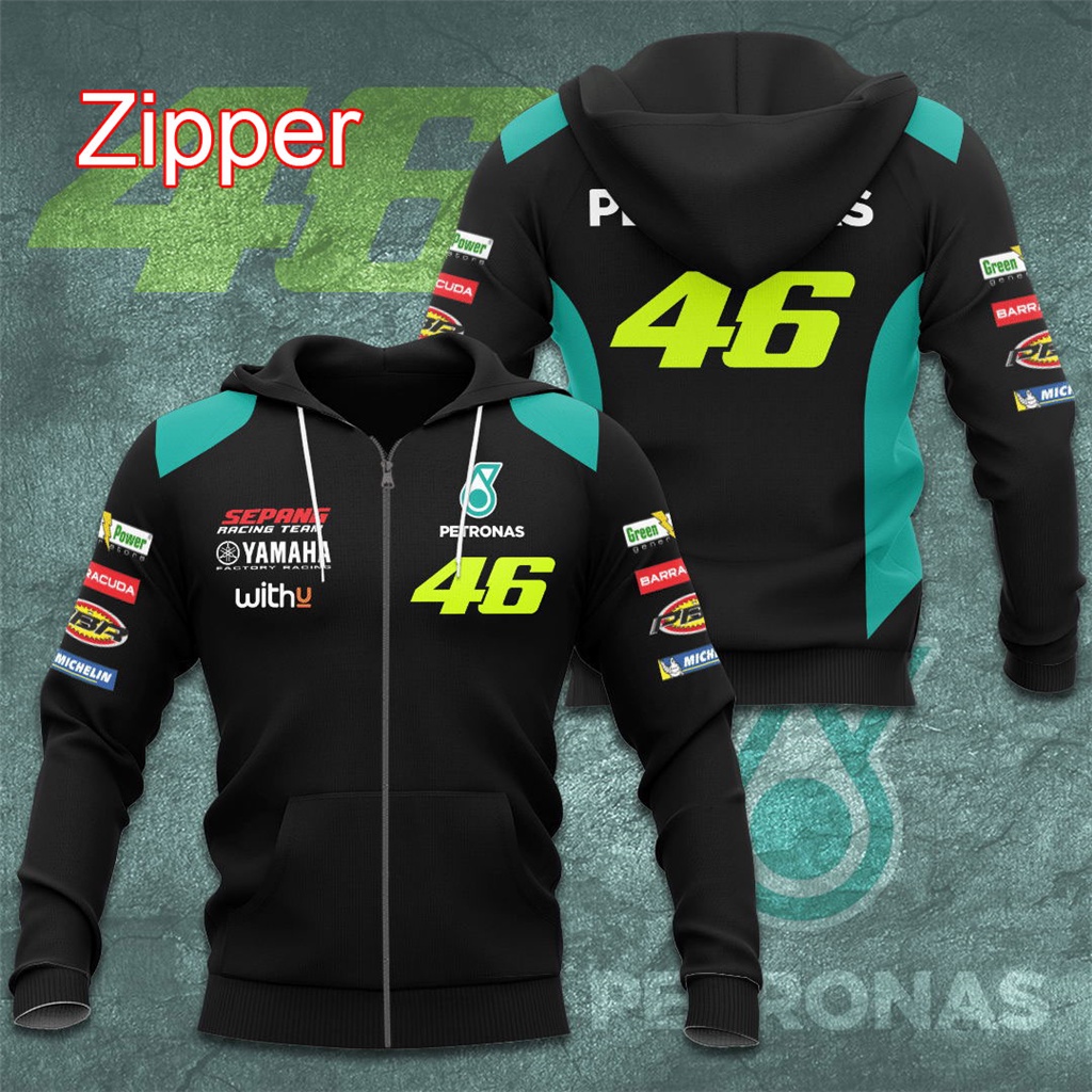 Valentino Rossi VR46 Yamaha MotoGP Racing Petronas WithU ผู้ชายขนาดใหญ่ Hoodies ซิปฤดูใบไม้ผลิเด็กเส