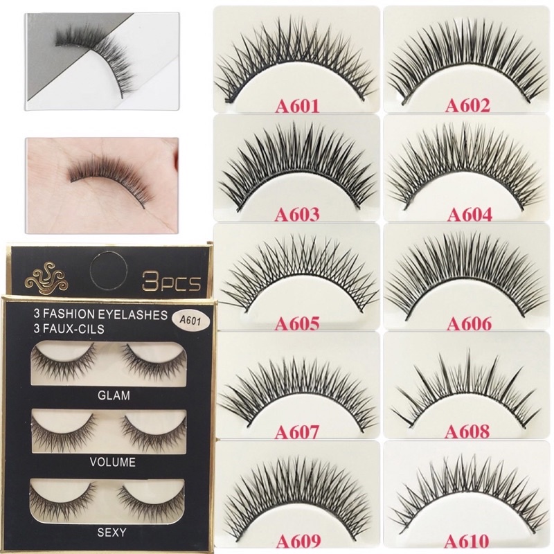C-01🌟ขนตาปลอมธรรมชาติ 3 คู่ Eyelashes ขนตาปลอมแฮนเมดธรรมชาติ ขนตา ขนมิงค์ แบบธรรมชาติ ติดง่าย นุ่ม เหมือนขนตาจริง
