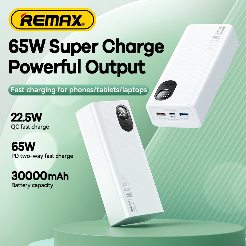 Remax 65W Power Bank 30000mAh Fast Charging External Battery Portable PD QC 22.5W PowerBank Charger TypeC For iPhone Hua