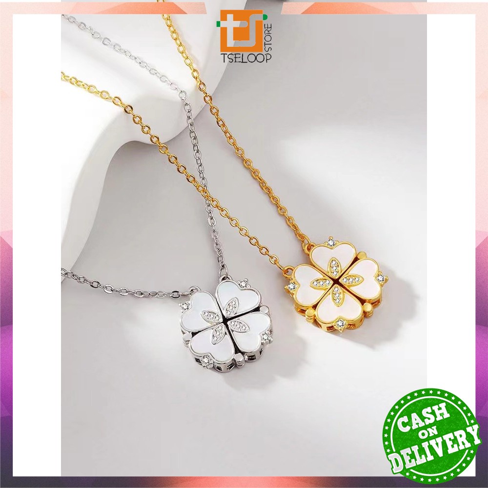 OFM-K123 สร้อยคอผู้หญิงสี่ใบโคลเวอร์สร้อยคอเพชรรูปหัวใจป้องกันสนิมเครื่องประดับแฟชั่น