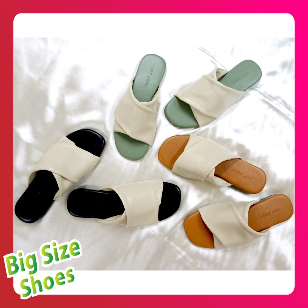 Big Size Shoes รองเท้าแตะ สวยๆ แบบ Marshmellow (ดำ-ครีม / เขียว-ครีม / แทน-ครีม) Size 36 - 45 รองเท้