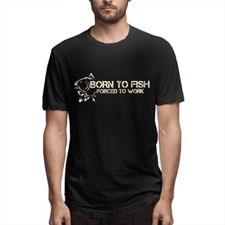 เสื้อยืดคอกลม แขนสั้น ผ้าฝ้าย พิมพ์ลาย Born To Fish Humor แฟชั่นฤดูร้อน สําหรับผู้ชาย 2022