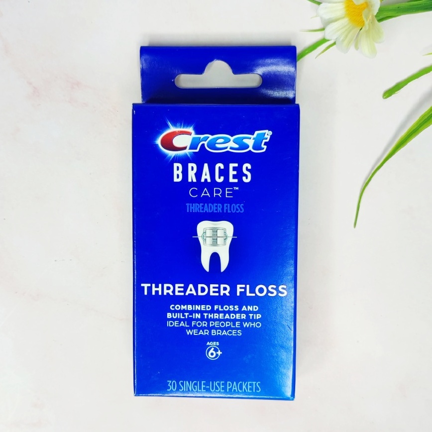 [Crest®] Braces Care Threader Floss for Ages 6+, 30 Single-Use Packets เครสต์ ไหมขัดฟัน ปลายแข็ง สำห