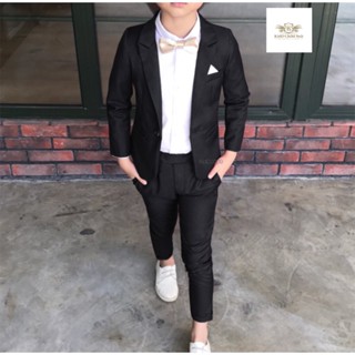 😎(ราคาเฉพาะออนไลน์) Black Boy Suit สูทเด็ก ชุดเซท 2 ชิ้น ชุดสูทเด็กสีดำ เสื้อนอกมีซับใน+กางเกงเอวยืด ขนาด 90 ถึง 150 ...