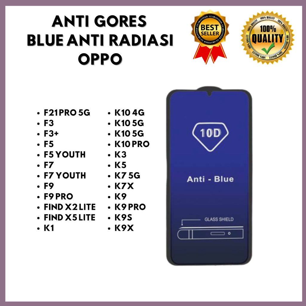 กระจกนิรภัย Anti Blue - ป้องกันรังสี OPPO F21 PRO 5G-F3-F3+ -F5-F5 YOUTH-F7-F7-F9-F9 PRO-FIND X2 LIT
