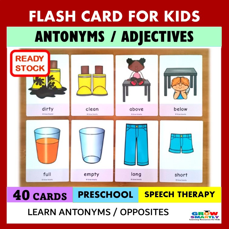 40 pcs Antonyms Opposites แฟลชการ์ดสําหรับเด็ก Adjectives ภาษาอังกฤษแฟลชการ์ดการศึกษาการ์ด Delay Spe