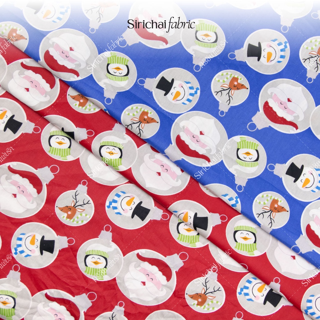 ผ้าคอตต้อน 100% ลาย Happy Santa & Friends หน้ากว้าง 65 นิ้ว ผ้าเมตร ผ้าหลา
