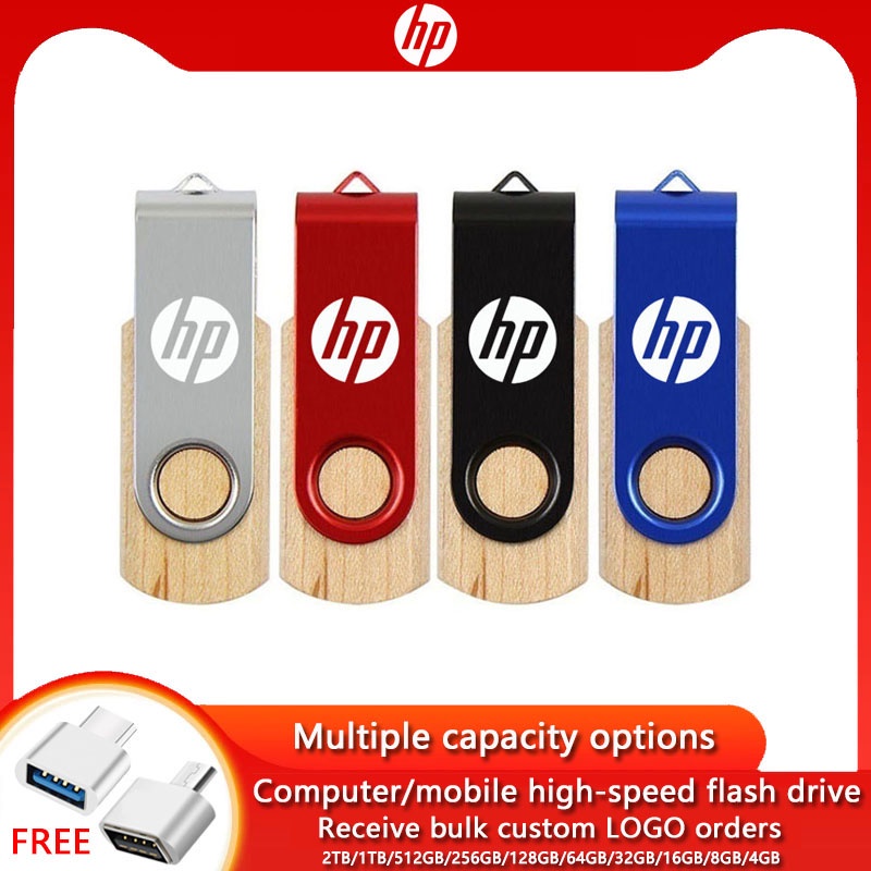 Hp แฟลชไดรฟ์ไม้ หมุนได้ 360 องศา 2TB 64GB 16GB ความเร็วสูง 32GB 4GB 512GB 1TB แบบพกพา