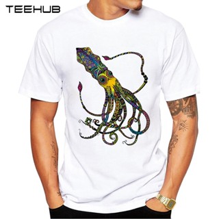 Tee TEEHUB ไฟฟ้าปลาหมึกผู้ชายเสื้อยืดฮิปสเตอร์ปลาหมึกออกแบบแขนสั้นท็อปส์ซู Geek สไตล์ผู้ชายเสื้อยืด