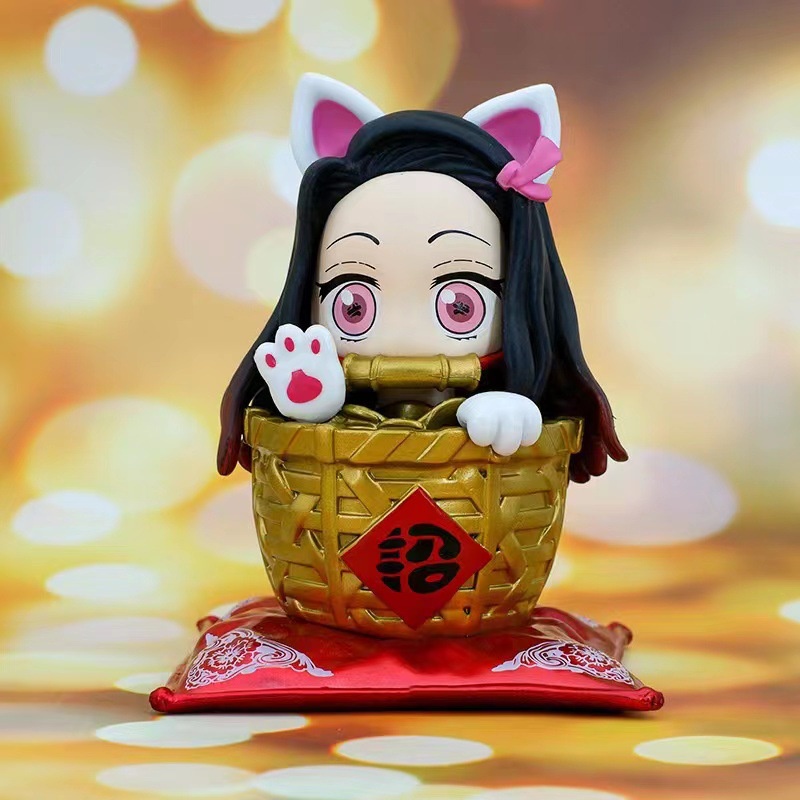 ตุ๊กตาฟิกเกอร์ Demon Slayer Ghost Slayer Blade Kamado Nezuko Lucky Cat น่ารัก ของเล่นสําหรับเด็ก