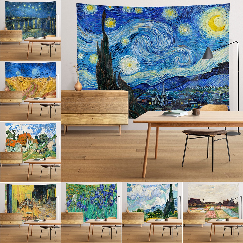 พรมแขวนผนัง ลายภาพวาดสีน้ํามัน Vincent Van Gogh พร้อมคลิปโพลีเอสเตอร์ สําหรับตกแต่งบ้าน ห้องนอน (พร้อมคลิป)