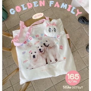 (🌷🐶 พร้อมส่ง จัดส่งภายใน 1-2 วัน )กระเป๋าผ้าลาย Golden Family   กระเป๋าสะพายข้าง มีซิป