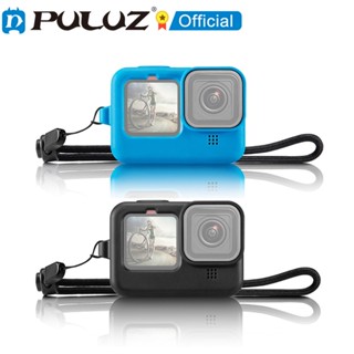 Puluz เคสซิลิโคน ป้องกันกล้อง พร้อมสายคล้อง และฝาครอบเลนส์ สีดํา สําหรับ GoPro HERO11