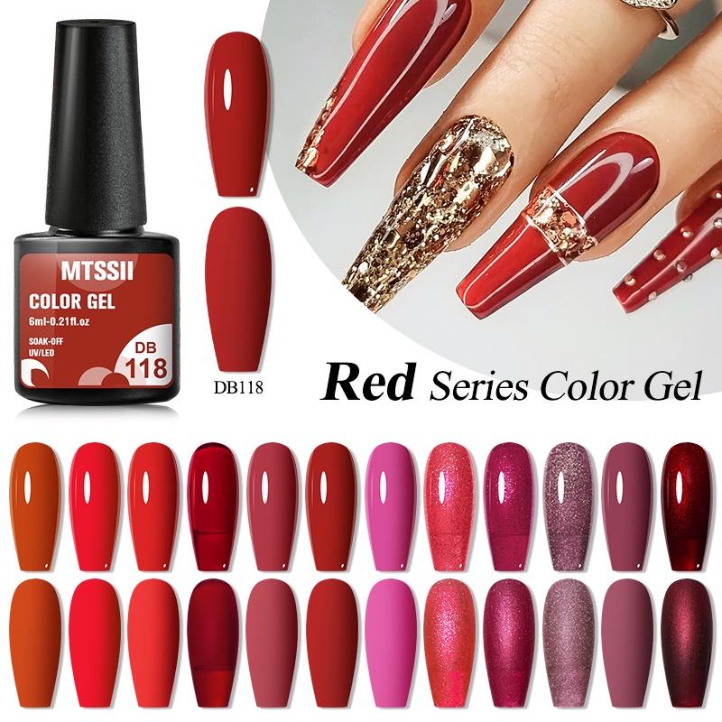 MTSSII ยาทาเล็บเจลยูวี เลื่อม สีแดง 6 มล.