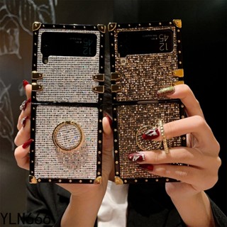 เคสโทรศัพท์มือถือ ทรงสี่เหลี่ยม ป้องกันรอยขีดข่วน หรูหรา พับได้ สําหรับ Samsung Galaxy Z Flip3 5G Z Flip4 5G