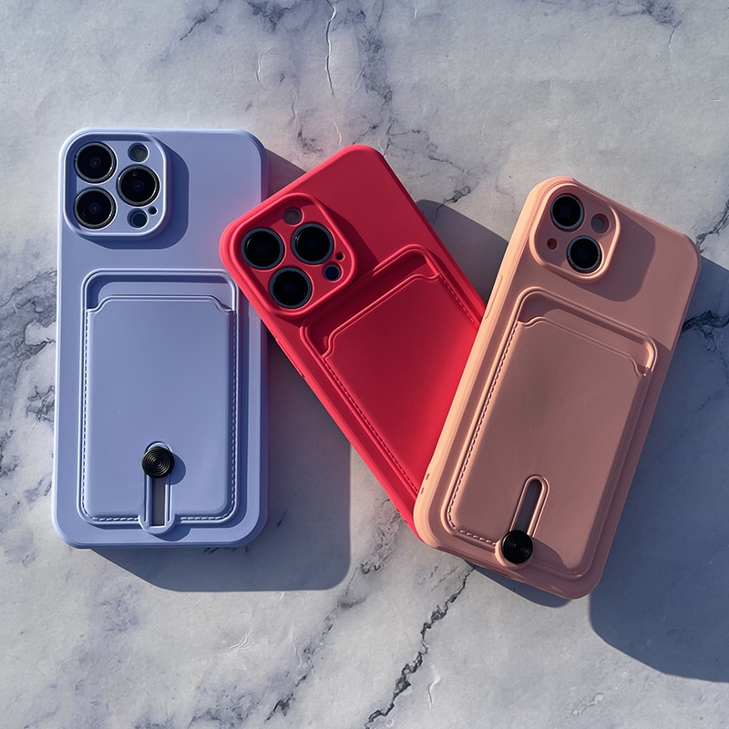 เคสซิลิโคนแบบนุ่มสีชมพูพร้อมช่องใส่การ์ดรองรับผู้ถือบัตรสําหรับ iPhone 17Promax 16Promax 15 14 13 11