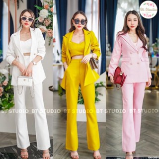 พร้อมส่ง 📰4color⌨️สท+เสื้อครอป+กางเกง 🗞️bt 04-0891