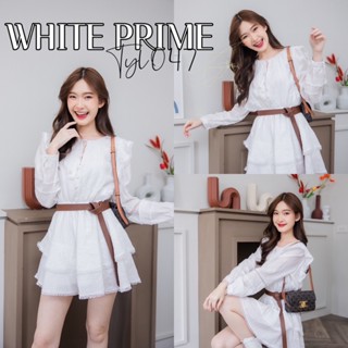 🌸 WHITE PRIME 🌸 ชุดเดรสสีขาว ลายวินเทจ + เข็มขัด #TYL047