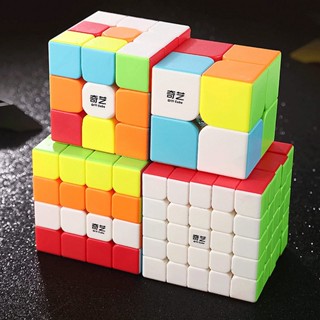 Qiyi Speed Cube Set Stickerless Magic Cube Puzzle 4 Pack Puzzle Cube Bundle (Pack of 2x2x2 , 3x3x3 , 4x4x4 , 5x5x5) Gift