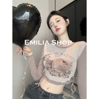 EMILIA SHOP เสื้อครอป เสื้อ เสื้อผ้าแฟชั่นผู้หญิง เข้ารูป เซ็กซี่ สไตล์เกาหลี สําหรับผู้หญิง 2022 ใหม่ ES220283