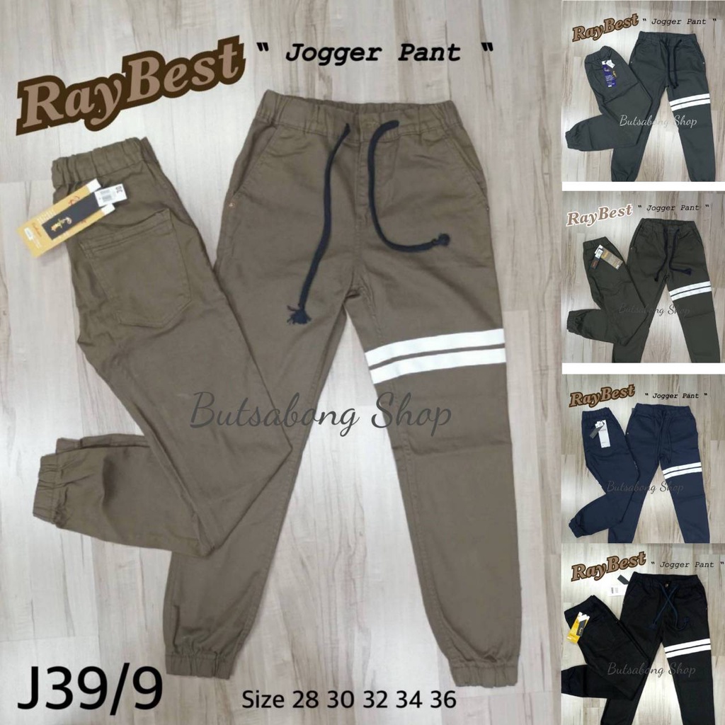 Jogger Pant กางเกงขาจั๊ม คอตตอนยืด แถบขาว J39