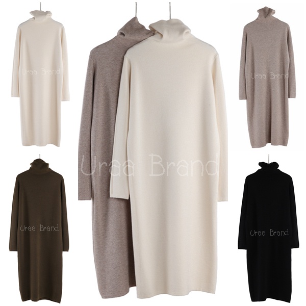 อก 38-48 นิ้ว (พร้อมส่ง) เดรสไหมพรมยาว เดรสไหมพรมคอเต่า ผ้าเรียบ รุ่น Maqueen Sweater Dress