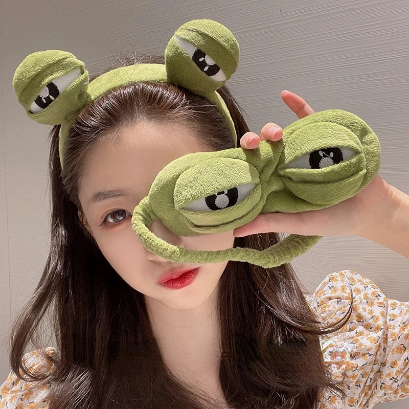 หน้ากากปิดตา รูปการ์ตูนกบเศร้าน่ารัก แบบพกพา เหมาะกับการเดินทาง