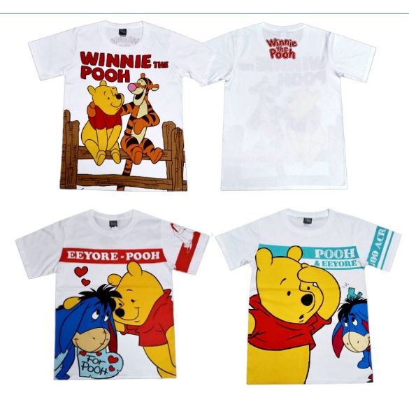 เสื้อยืดสีขาวคอตตอน เสื้อผ้าเด็กลิขสิทธิ์แท้พรอ้มส่ง ผู้หญิง/ผู้ชาย เสื้อแขนสั้น Winnie The Pooh  T-