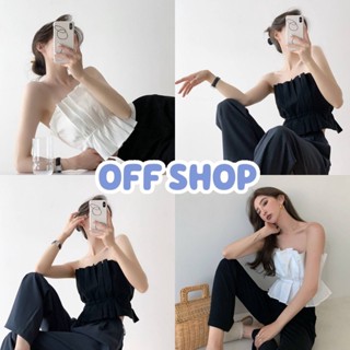 OFF SHOP พร้อมส่ง (OFF-D17) เสื้อเกาะอก สีขาวดำ ใส่สบาย สไตส์เกากลีมาก โคเรียสุด