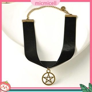 (micmicell) Women Vintage Punk Gothic Pentagram Round Pendant Velvet Choker Collar Necklace