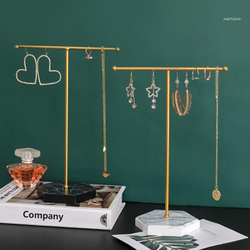 san* Marbled T-Shape Jewelry Rack Metal Necklace Holder Jewelry Tree Bracelet Stand Display Organizer for Earring Ring C