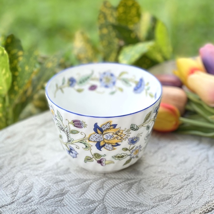 *มีตำหนิ* ถ้วยน้ำตาล Minton Haddon Hall Sugar Bowl Bone China Made in England ทรงสวยขอบคลื่น ถ้วย ชา