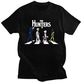 เสื้อยืดผู้ชาย ใหม่ เสื้อยืดแขนสั้น พิมพ์ลายอนิเมะ Hunter X Hunter Leorio PaladiKnight Kurapika Killua Zoldyck GON·FREEC