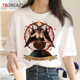 เสื้อยืดสีพื้น เสื้อยืดขายาว baphomet tshirt ผู้ชาย harajuku kawaii พิมพ์ลายสตรีทแวร์สีขาวเสื้อยืดลําลองเสื้อยืด harajuk