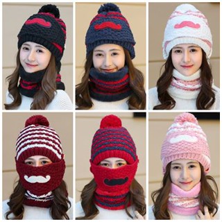 KQ44 หมวกไหมพรม+ที่ปิดปาก+ปลอกคอ