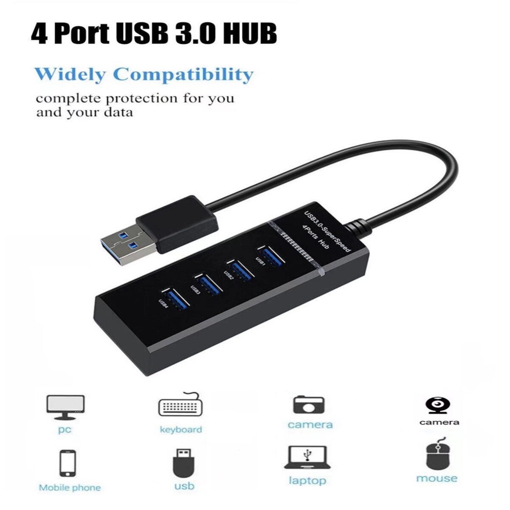 อะแดปเตอร์แยกพอร์ต USB HUB 3.0 5Gbps 4 พอร์ต ความเร็วสูง คุณภาพสูง อุปกรณ์ต่อพ่วงคอมพิวเตอร์ สีดำ