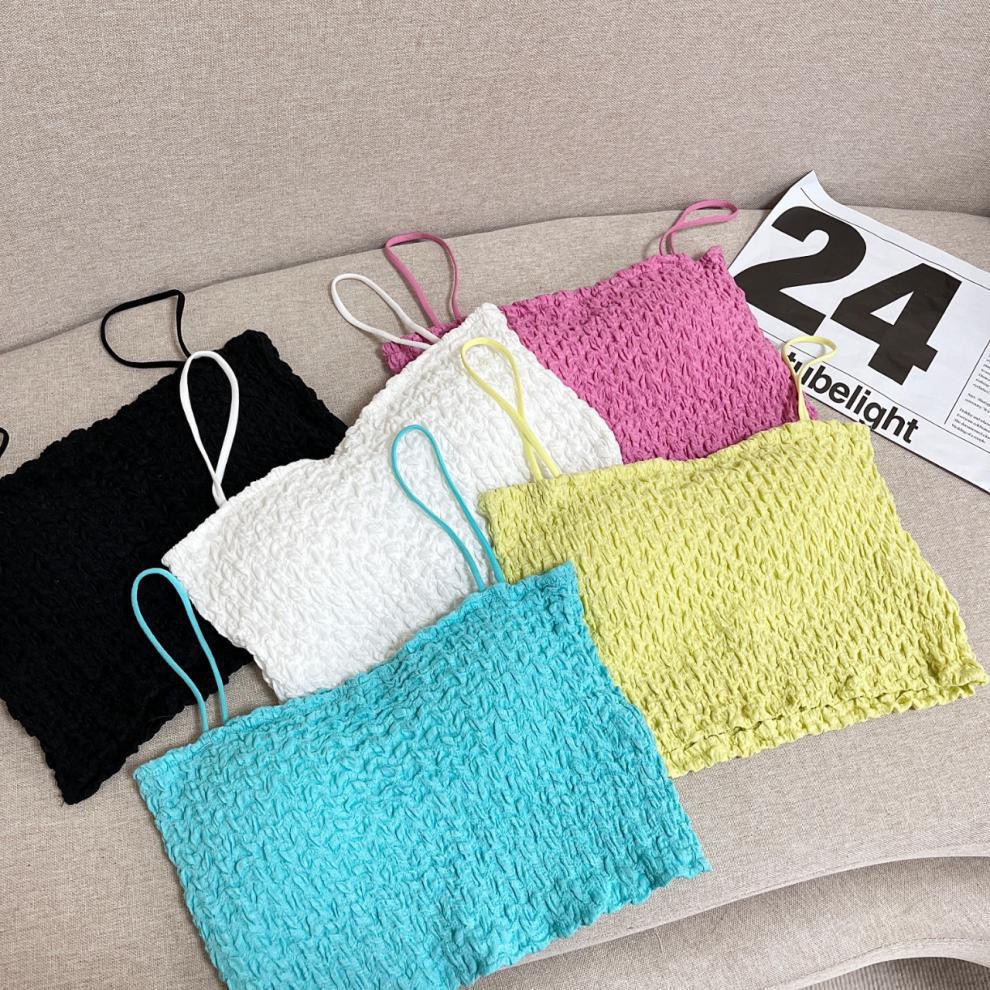 Lookmebra_SHOP (N665)เสื้อครอปสายเดี่ยว สีสันสดใสน่ารัก ผ้าสม๊อคยืดสบาย