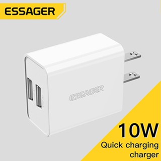 Essager ที่ชาร์จโทรศัพท์มือถือ 5V 2A พอร์ตคู่ ปลั๊กชาร์จ usb 10w 100V-240V ชาร์จเร็ว สําหรับเดินทาง