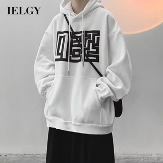 Ielgy เสื้อกันหนาว มีฮู้ด ทรงหลวม เข้ากับทุกการแต่งกาย สําหรับผู้ชาย