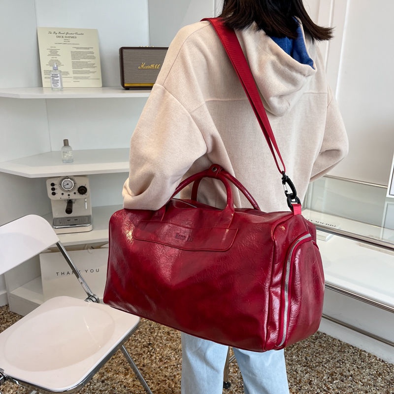 🔥ส่งเร็ว กระเป๋าหนังpuกันน้ำสวยมาก สำหรับเดินทางขนาดใหญ่ มีช่องใส่รองเท้าโดยเฉพาะ สะพายเข้ายิมเท่ๆ - รูปที่ 6