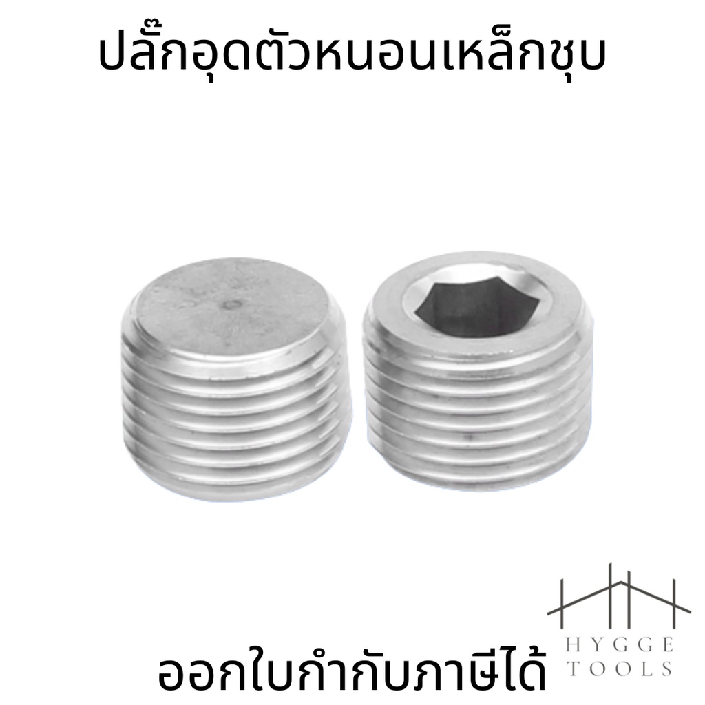 ปลั๊กอุดตัวหนอนเหล็กชุบ มี5 ขนาด 1หุน 2หุน 3หุน 4หุน 6หุน