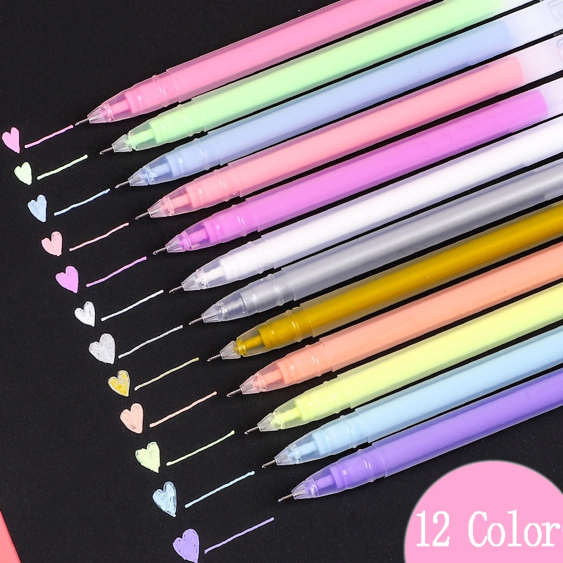 12 Pcs High Gloss Pastel Pen Candy Color Black Cardboard Special Painting Gel Pen 0.5mm